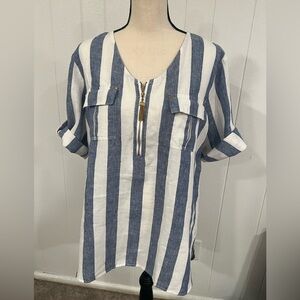 Ellen Tracy Navy and White Striped linen Tunic